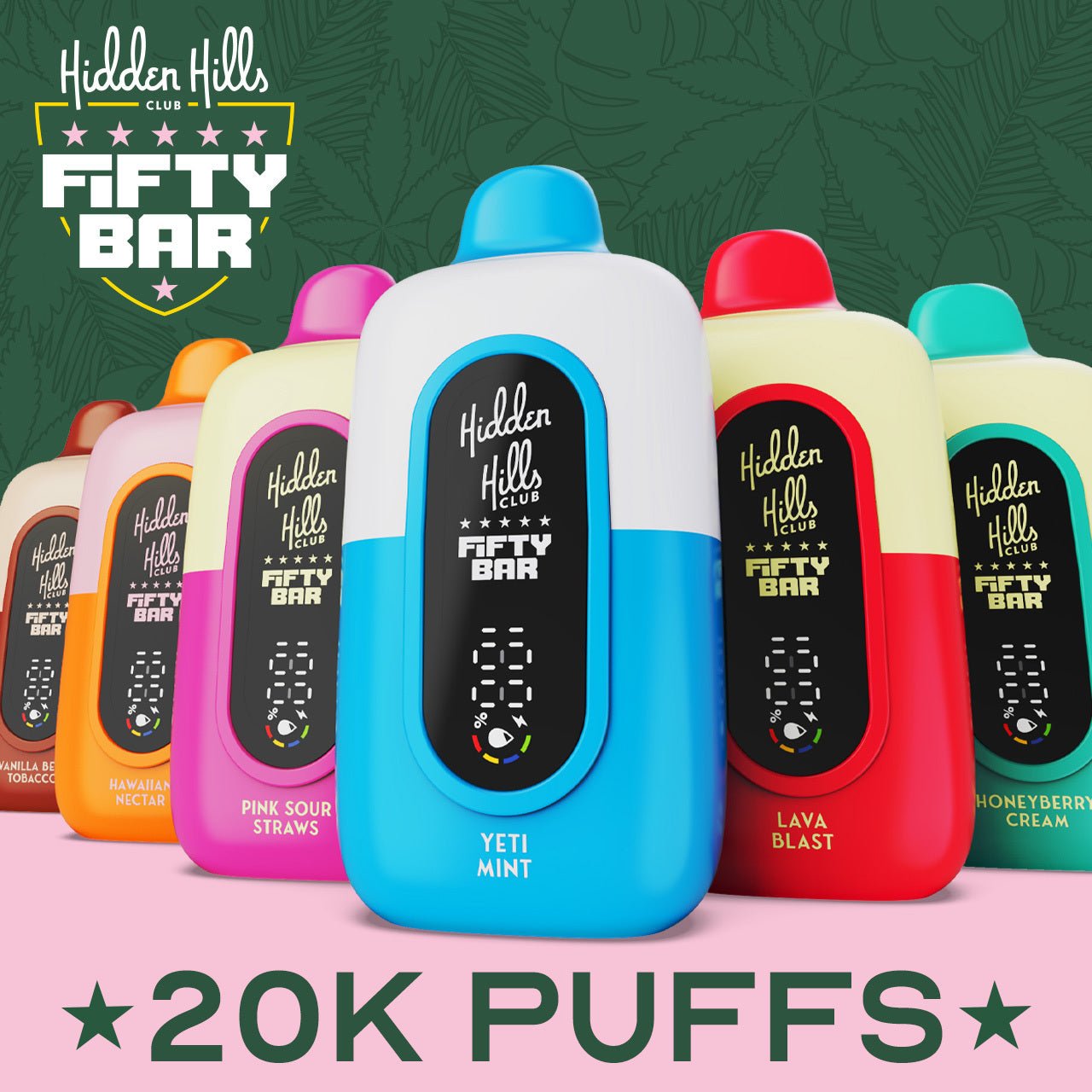 FIFTY BAR X HIDDEN HILLS 20K PUFF DISPOSABLE DEVICE (Hawaiian Nectar)