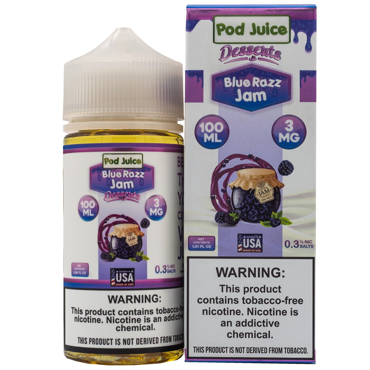 POD JUICE E-LIQUID BLUE RAZZ JAM - 100ML (0mg)